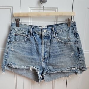 Agolde Light Blue Distressed Denim Cutoff Shorts